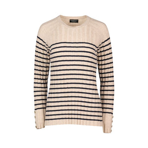 Round Neck Ribbed Knit Jumper with Dome Cuff Detail