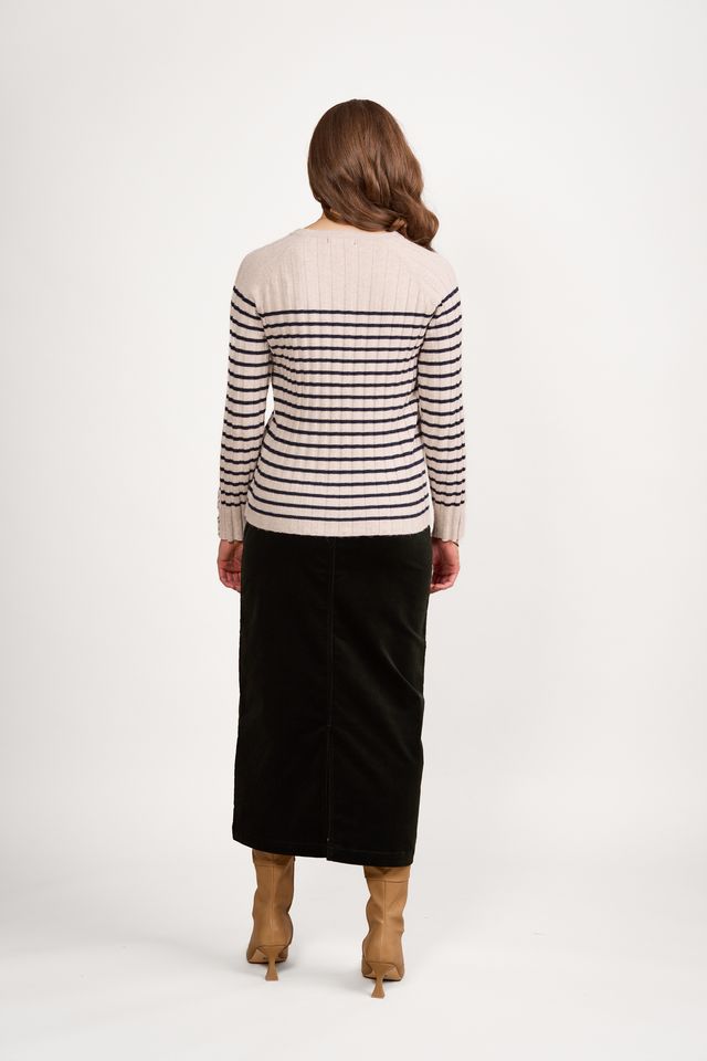 Round Neck Ribbed Knit Jumper with Dome Cuff Detail