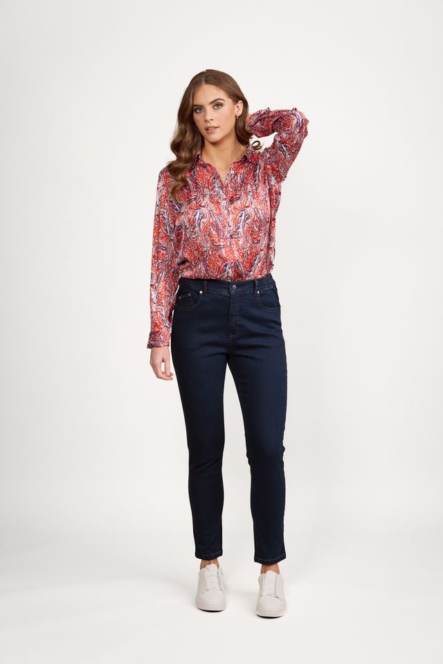 Skinny Leg Ankle Grazer Jean with Side Waistband Elastic