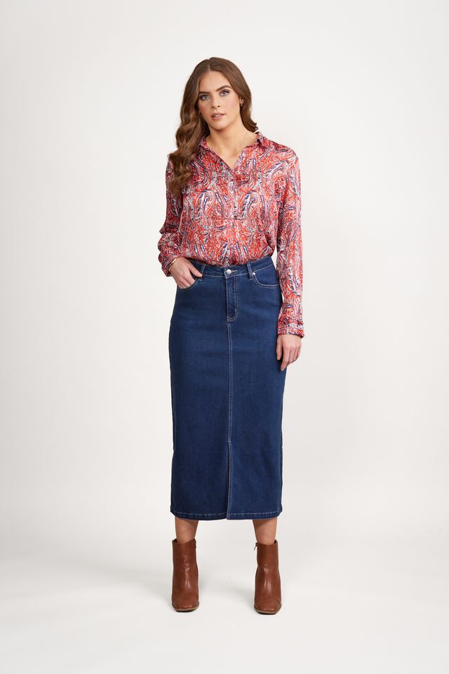 Mid Length Denim Skirt