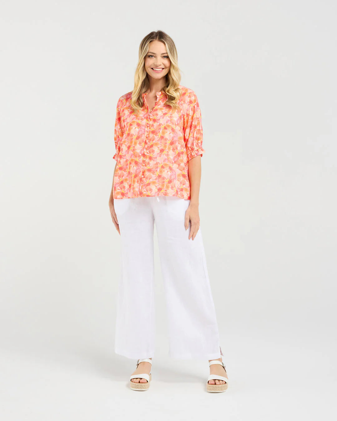 Annabelle Button Front Frill Top