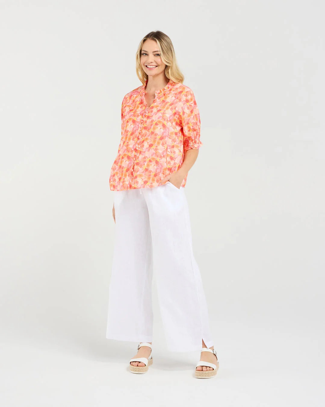 Annabelle Button Front Frill Top