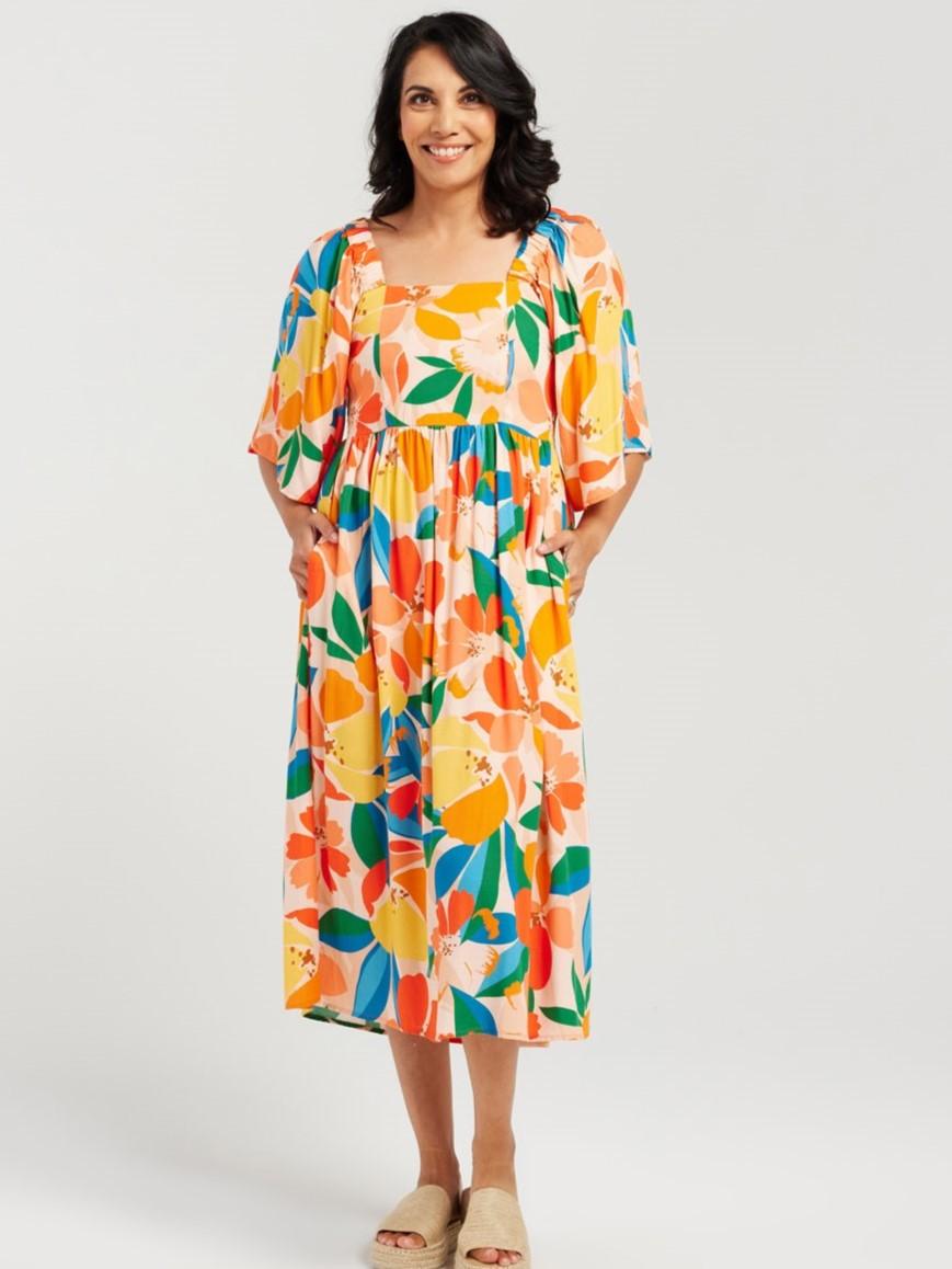 Printed Linen Blend Dress