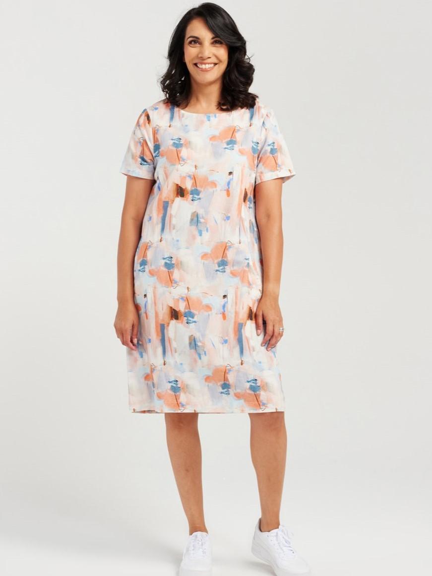 Abstract Linen Blend Dress