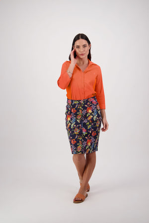Printed Lightweight Skirt with Centre Back Vent