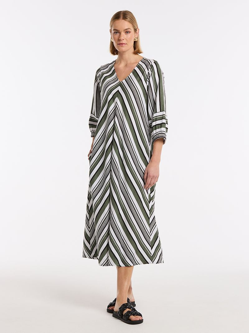 Spliced Stripe Dress 3/4 Sleeve