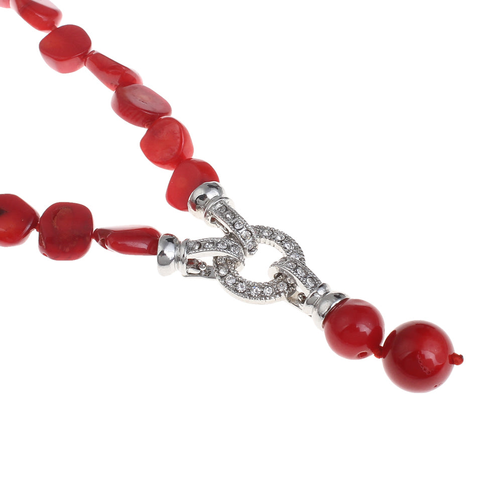 Coral Necklace with CZ Clasp and Removable Pendant
