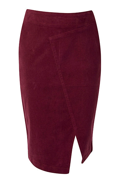 Cord Skirt with Angled Panel