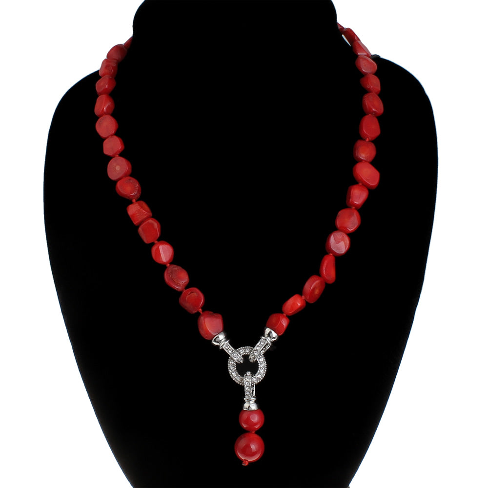 Coral Necklace with CZ Clasp and Removable Pendant